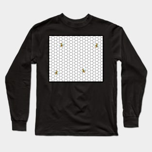 Black and White Honeycomb and Bees Long Sleeve T-Shirt